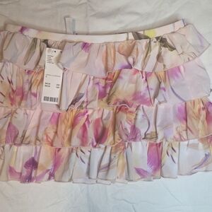 Urban Outfitters Floral Ruffle Mini Skirt - Pink and Yellow